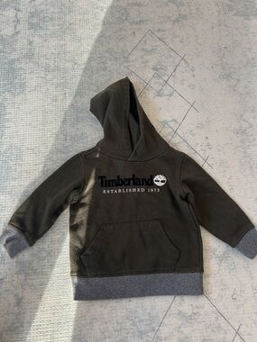 Timberland Kids Olive Hoodie with Grey Trim and Logo